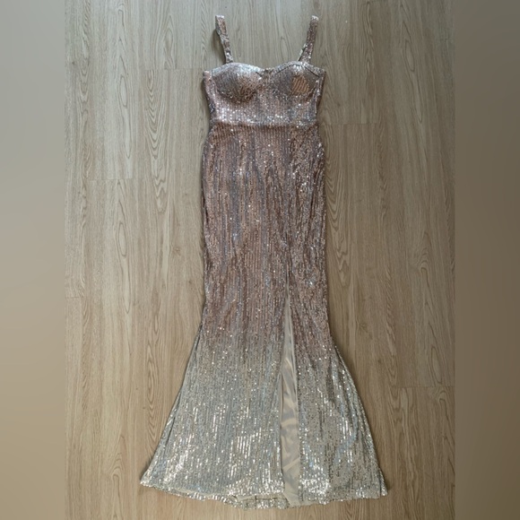 Sequin side slit ombre maxi gown dress nwot - Picture 3 of 3